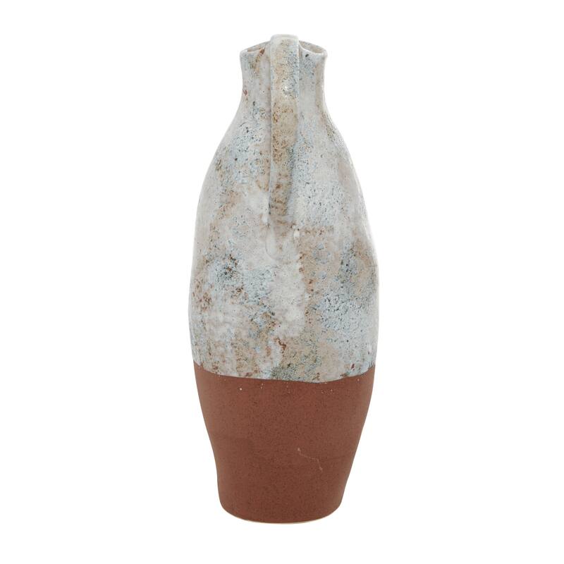 White Ceramic Handmade Decorative Vase with Terracotta Accents