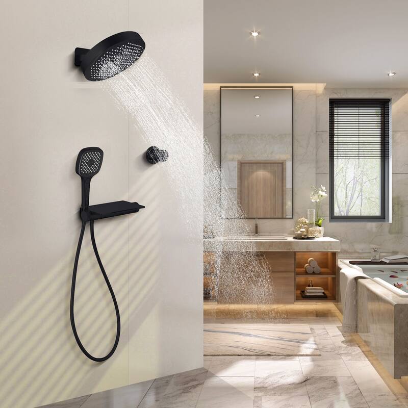 Modland 3-Function Shower System - Gunmetal/Matte Black, Bathtub Spout, 10-Grade Salt Spray