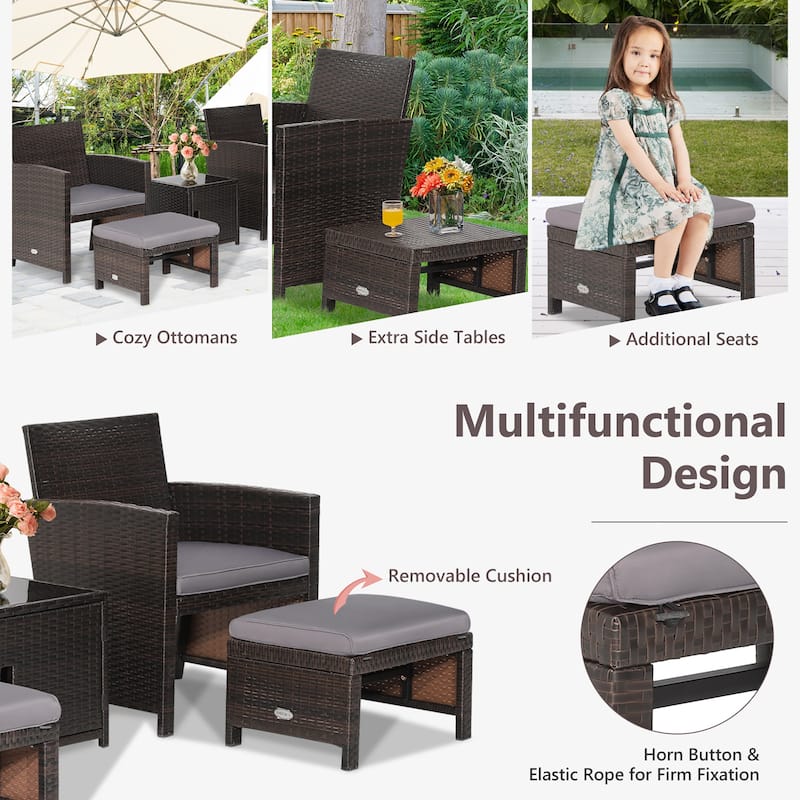 Costway 5PCS Patio Rattan Furniture Set Ottoman Cushioned W/Cover - See Details