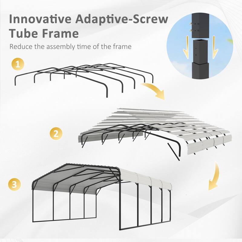 VEIKOUS Metal Carport, Heavy Duty Steel Carport Garage and Shelter, White