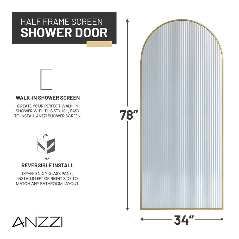 Ember Series 34 in. W x 78 in. H Fixed Framed Shower Door in Black, Gold or Nickel Finish with Clear or Fluted Glass