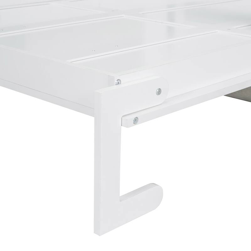 Multifunctional Full Size Wall Bed with Sofa and Storage, White/Gray