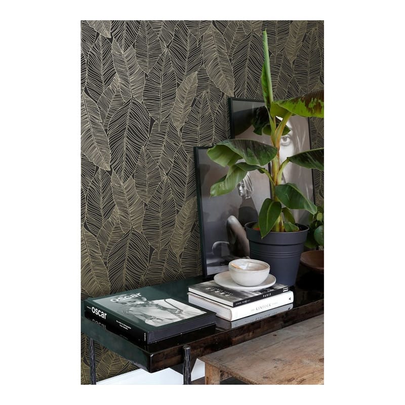ESTA Home Canales Black Gold Inked Leaves Wallpaper - 20.9 x 396 x 0.025