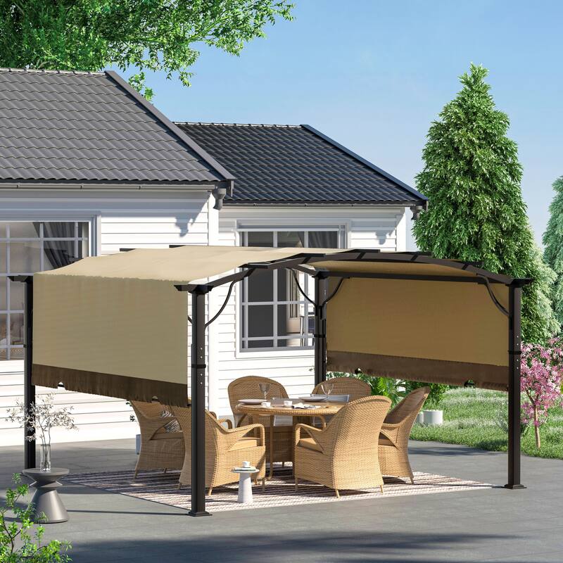 Aluminum Outdoor Pergola with Slightly Arched Canopy and Retractable Shade
