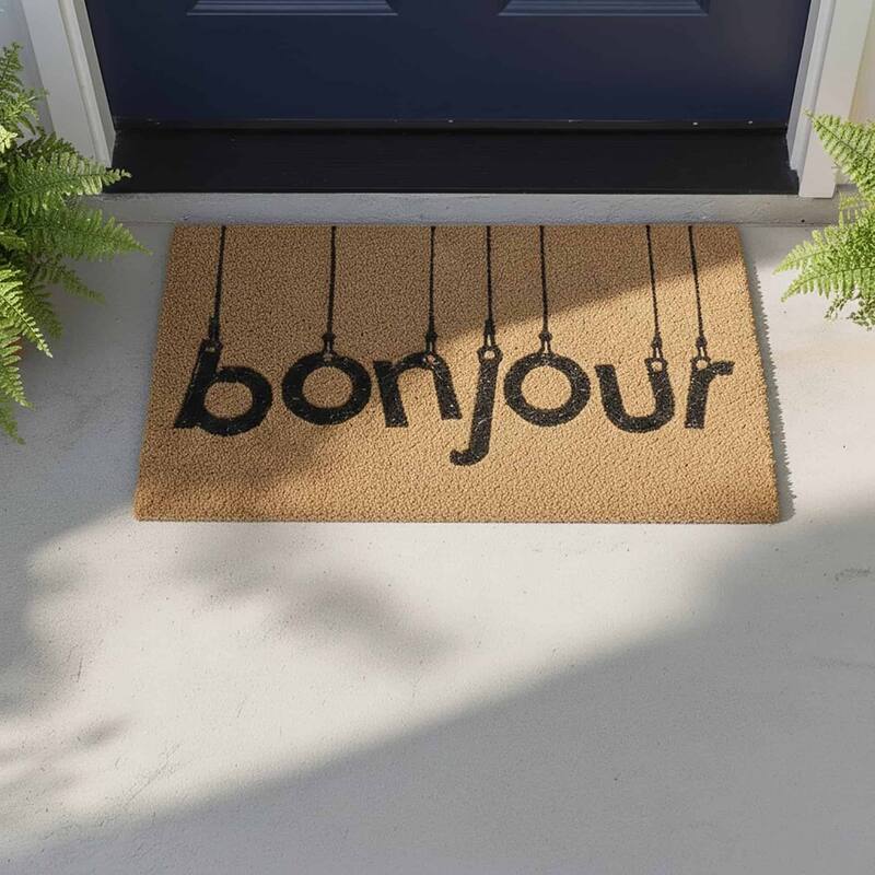 Front Door Mat Outdoor Rectangle Bonjour Mat Non Slip Backing Natural - 16 W x 24 L x 5/8 H