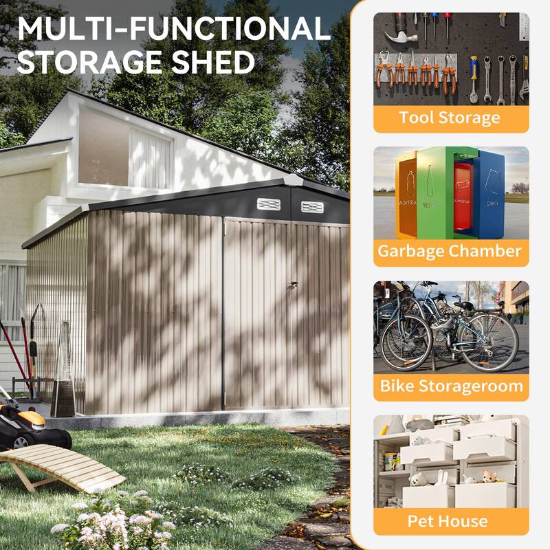 Outdoor Metal Storage Shed With Subfloor Channels ,Lockable Door, Vents for Patio