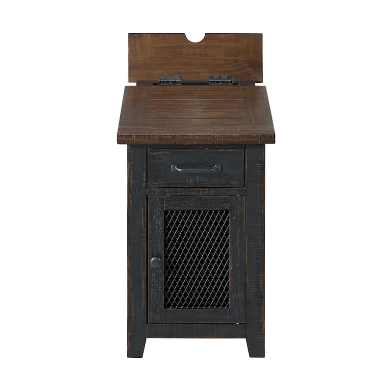 Rustic Solid Wood Chairside End Table with Hidden Charging Station