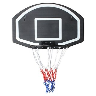 Roomfitters Wall-Mounted Basketball Hoop, 28.5x18 Inch Shatterproof Backboard, Folding Hoop with All-Weather Mesh, Black+Blue