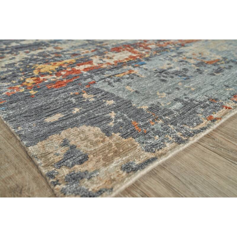 EXQUISITE RUGS Laureno Hand-knotted Bamboo Silk Blue Multi Area Rug.