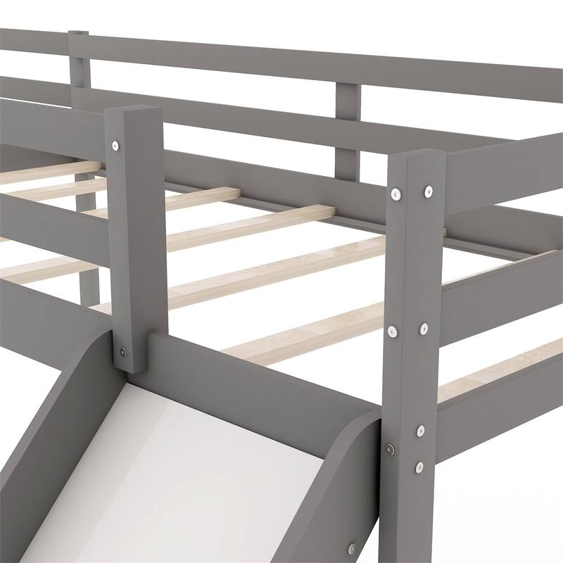 Merax L-Shaped Twin Size Wood Loft Bed with Ladder and Slide