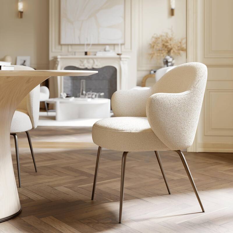 Furnish Theory Nordic Comfort Dining Armchair Arm Chair w/ Various Boucle Fabric Upholstery Covers & Steel Leg Finishes