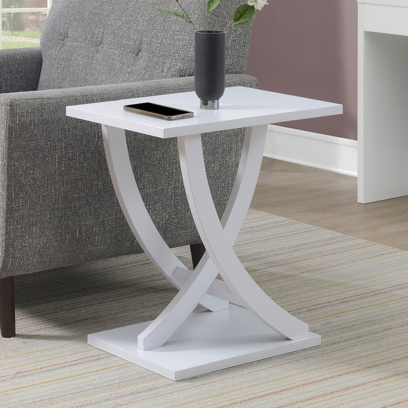Criss-Cross Chairside End Table with White Finish, Contemporary Side Table with Open Storage for Living Room Decor - 15.5