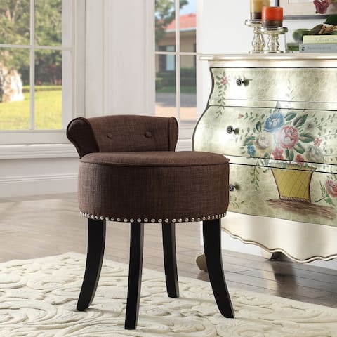 Copper Grove Meghri Linen-upholstered Vanity Stool with Rolled Back and Nailhead Trim
