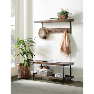 Kyra 42"L Oak and Metal Entryway Coat Hook and Bench Set - Standard