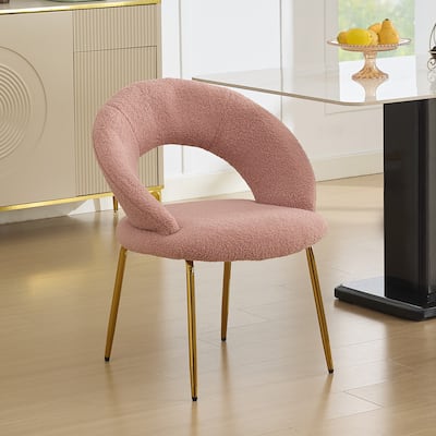 Set of 1 Dining Chairs With Curved Backrest and Golden Metal Legs