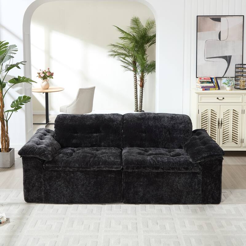 Modular Convertible Cushioned Sleeper Sofa Set - Black(2Seat)
