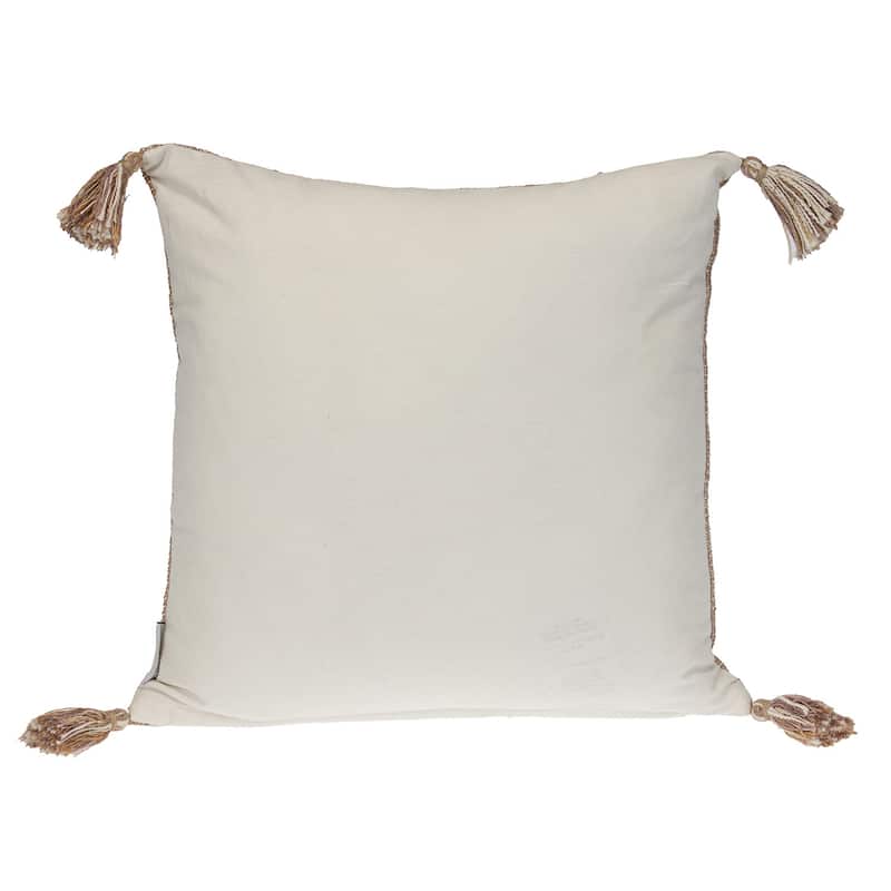 HomeRoots 18" Brown and White Striped Cotton Throw Pillow With Tassels