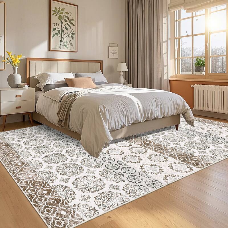 Vintage Floral Area Rug Boho Geometric Rugs for Living Room Bedroom Soft Throw Carpet