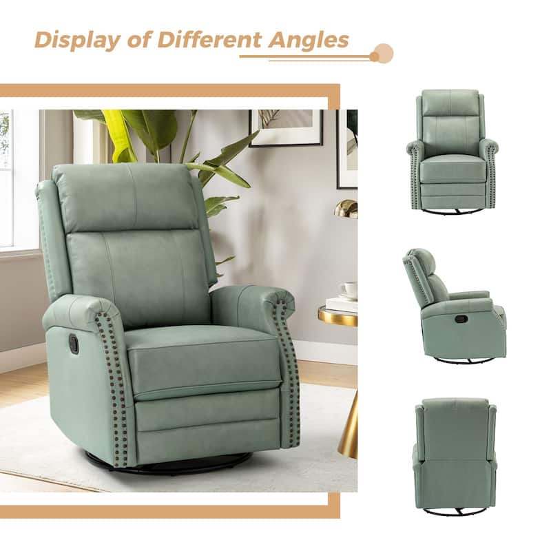 Alina Modern 20''w Genuine Leather Swivel Rocker Nursery Manual Recliner Chair with Rolled Arms by HULALA HOME