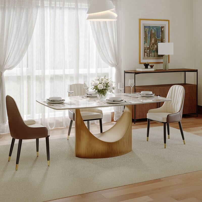63"-94" Hobart Modern Dining Table with Rectangular Sintered Stone Tabletop and Carbon Steel Leg for 4-10