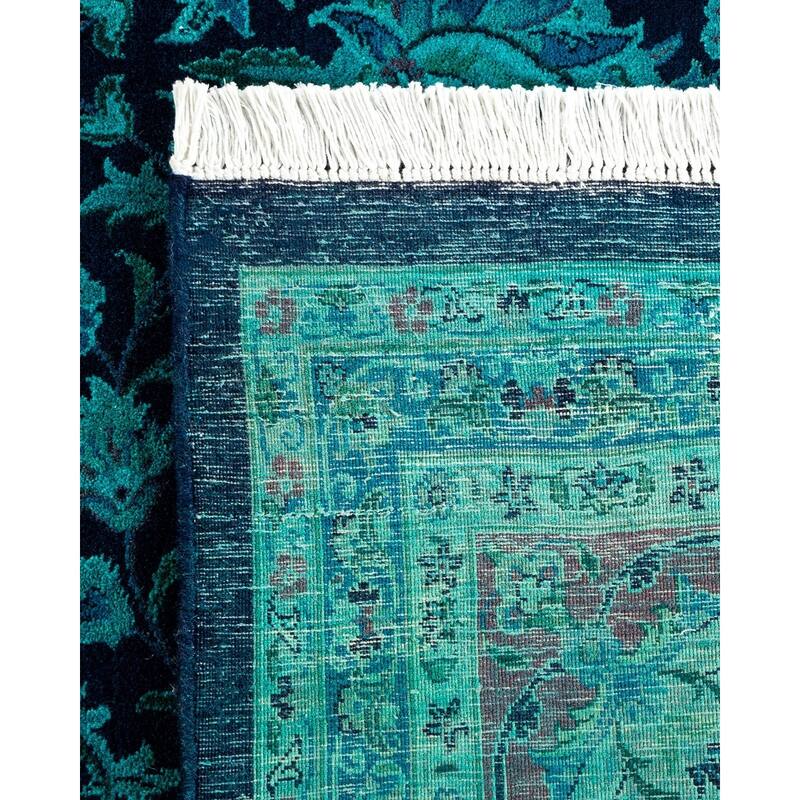 Overton Hand Knotted Wool Vintage Inspired Modern Contemporary Overdyed Navy Area Rug - 8' 1" x 10' 2"