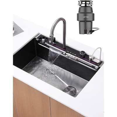Lefton New 33"x22" Stainless Steel Waterfall Kitchen Sink with Temperature Display in Fahrenhei, KS2207L-PRO - 33" x 22"