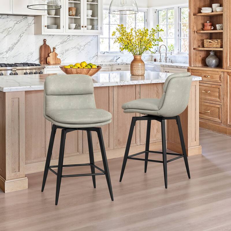 360°Swivel Bar Stools Set of 2/3/4, 26" H Seat Height with, Faux Leather Barstool for Kitchen Island and Home Bar Brown