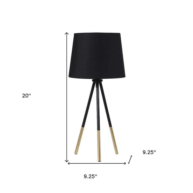 20" Modern Gold Tripod Table Lamp with Black Cotton-Linen Empire Shade - 9.25" x 9.25" x 20"