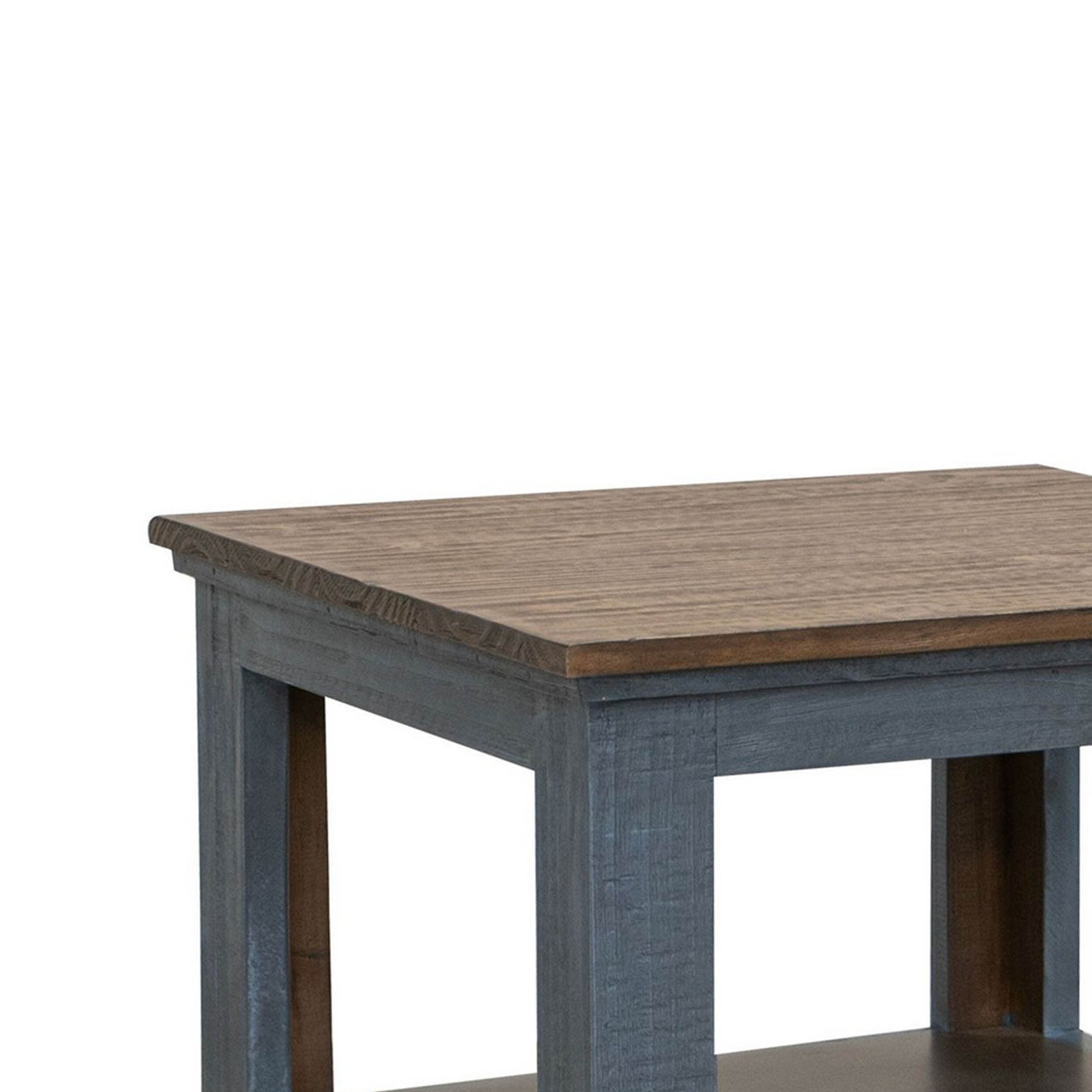 Rozy 26 Inch Side End Table, Pine Wood, 1 Drawer, Open Shelf