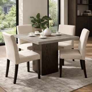 Mod 40 Inch Square Table, Concrete Top, Rubberwood, Pedestal Base, Ash ...