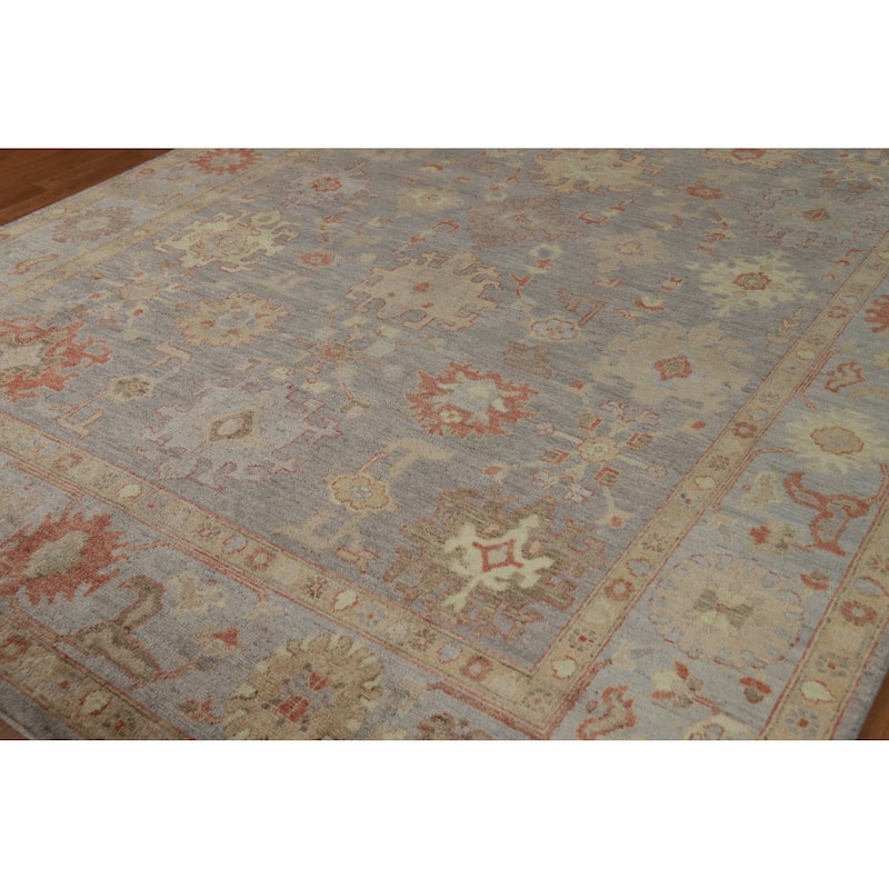 Hand Knotted Oriental 100% Wool Carpet Transitional All-Over Greys & Charcoal Oushak Area Rug - 11' 9'' X 8' 8''