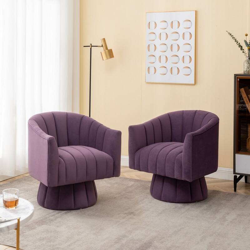 SEYNAR Modern Glam Velvet Upholstered Round 360 Degree Swivel Accent Barrel Chair Set of 2