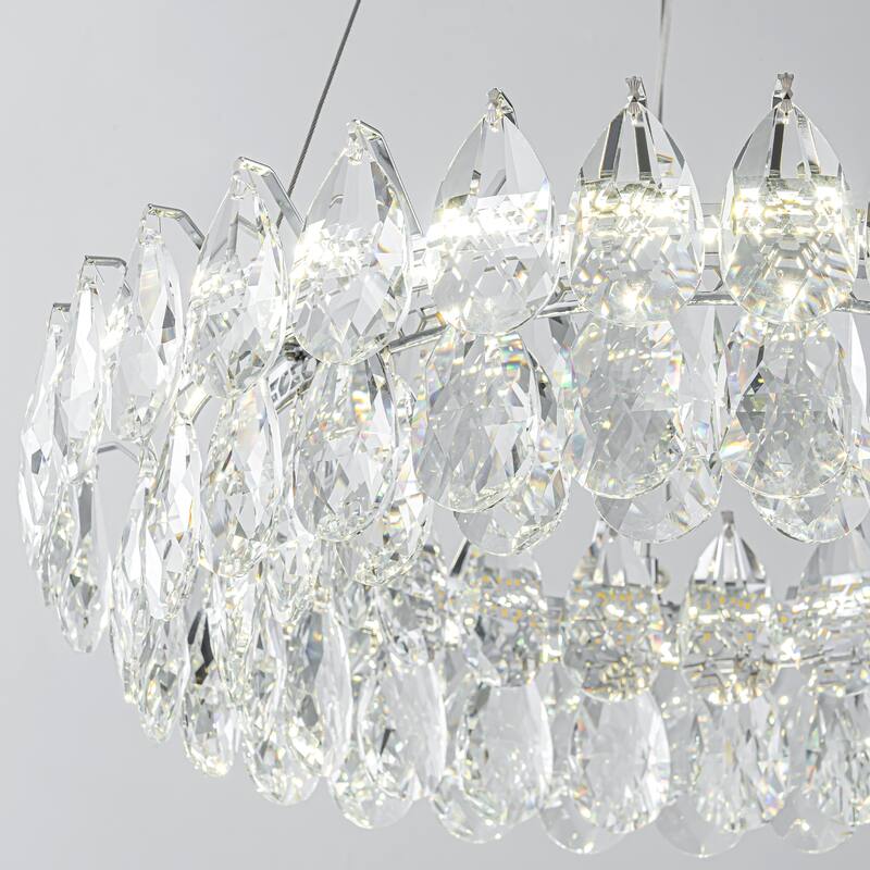Modern Glam Chrome Round Crystal LED Chandelier for Dining Room - 23.6 in. W x 86.6 in. H
