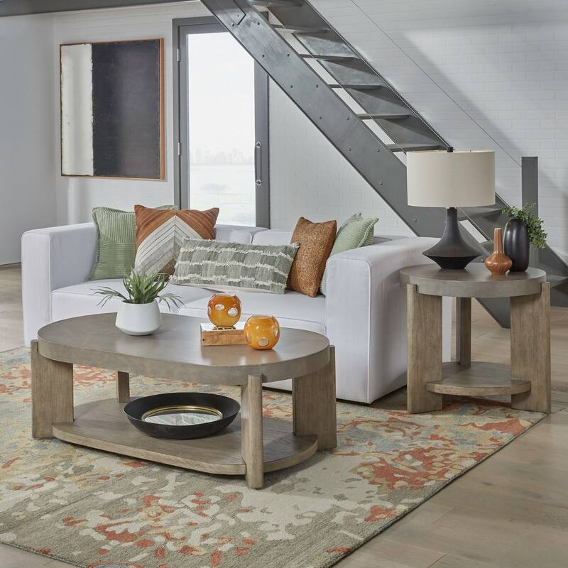 Affinity Dusty Taupe & Concrete 3 Piece Oval Cocktail Table Set - Faux Concrete