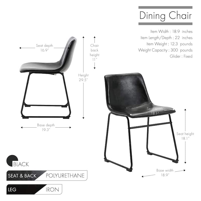 Porthos Home Donne Dining Chairs Set of 2, PU Leather, Iron Sled Legs