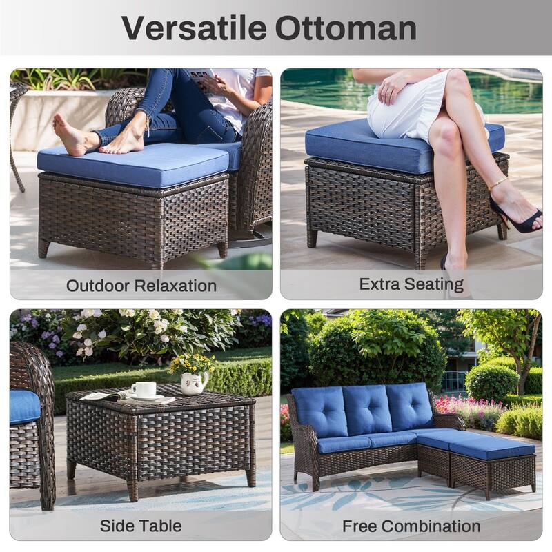 Gymojoy 6-Piece Outdoor Wicker Patio Set with Swivel Rockers, 3-Seater Sofa & Ottomans