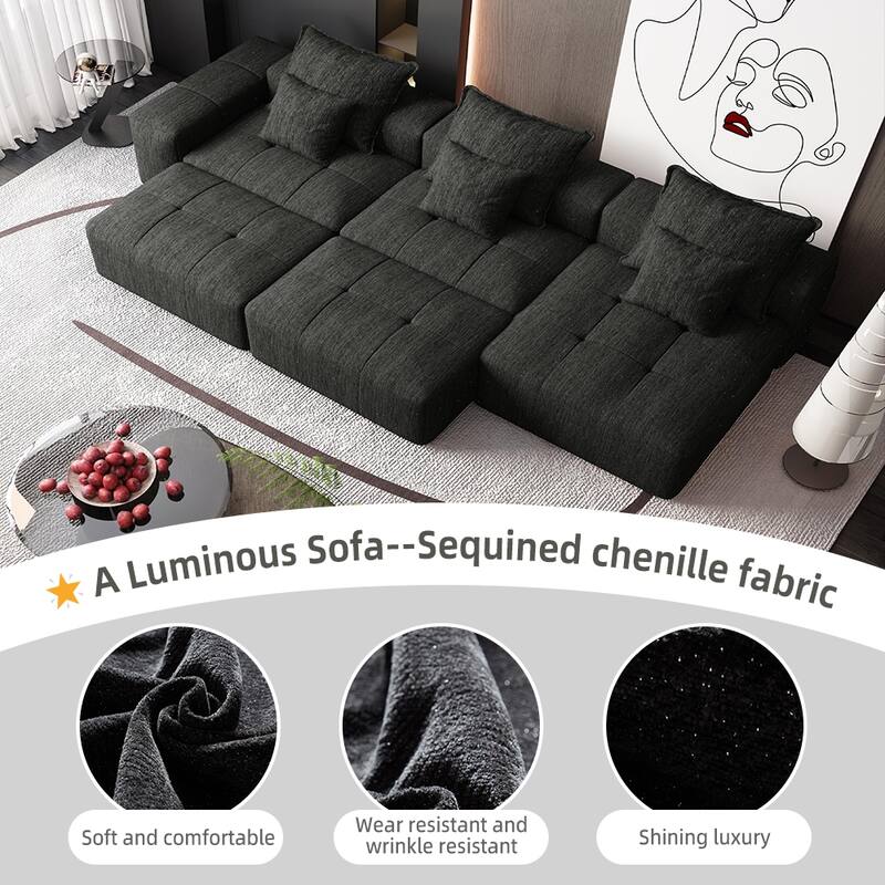 Modern Oversized Modular Chenille Sectional Sofa with Cushions and 6 Pillows for Living Room