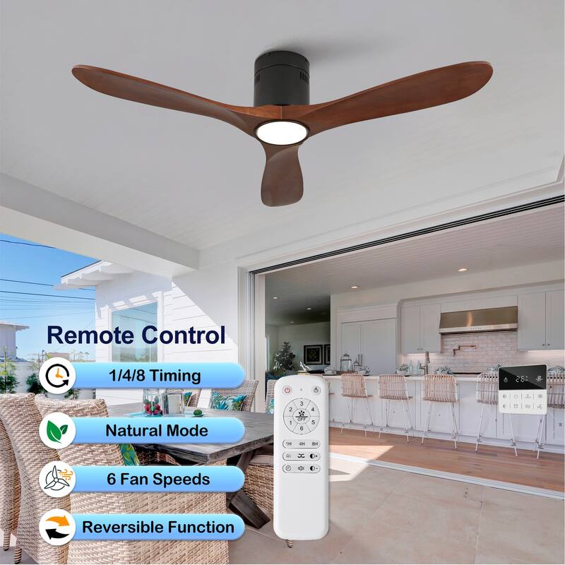 52-Inch Recessed Ceiling Fan With Light, Remote Control, Solid Wood Blades, Dimmable, Reversible, Quiet Operation - Black