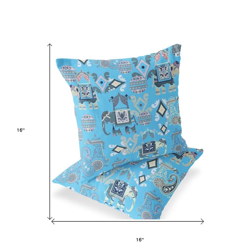 HomeRoots Set of Two 16" X 16" Blue and Gray Elephant Blown Seam Eclectic Indoor Outdoor Throw Pillow - 16.00' X '16.00' X '5.00