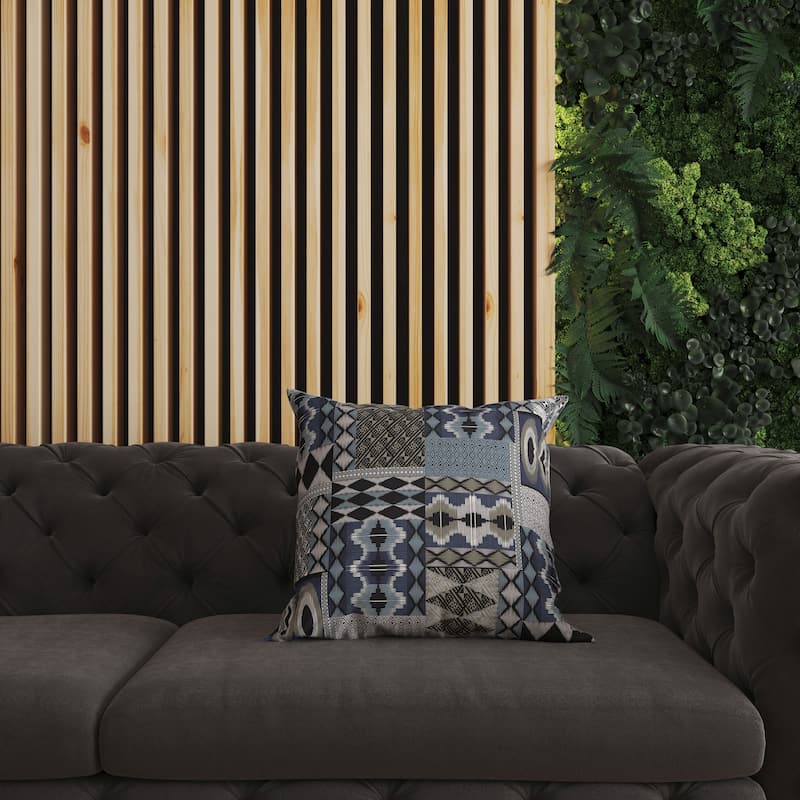 Blue And Brown Patched Perfection Indoor/Outdoor Throw Pillow Zipper