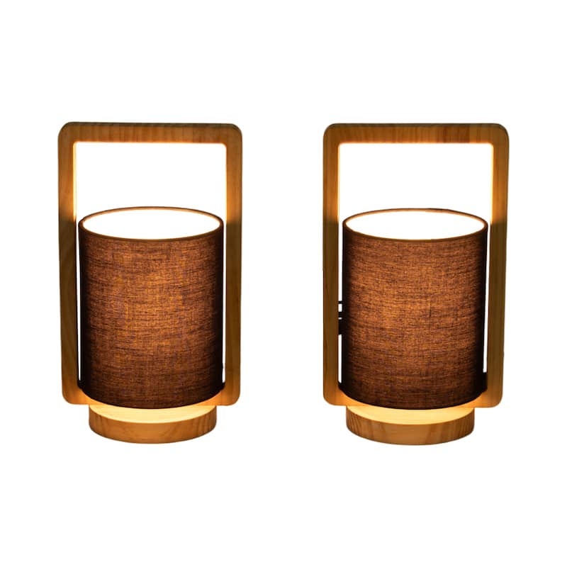 Sagebrook Home Set of Two, Wood Cylinder Table Lamps