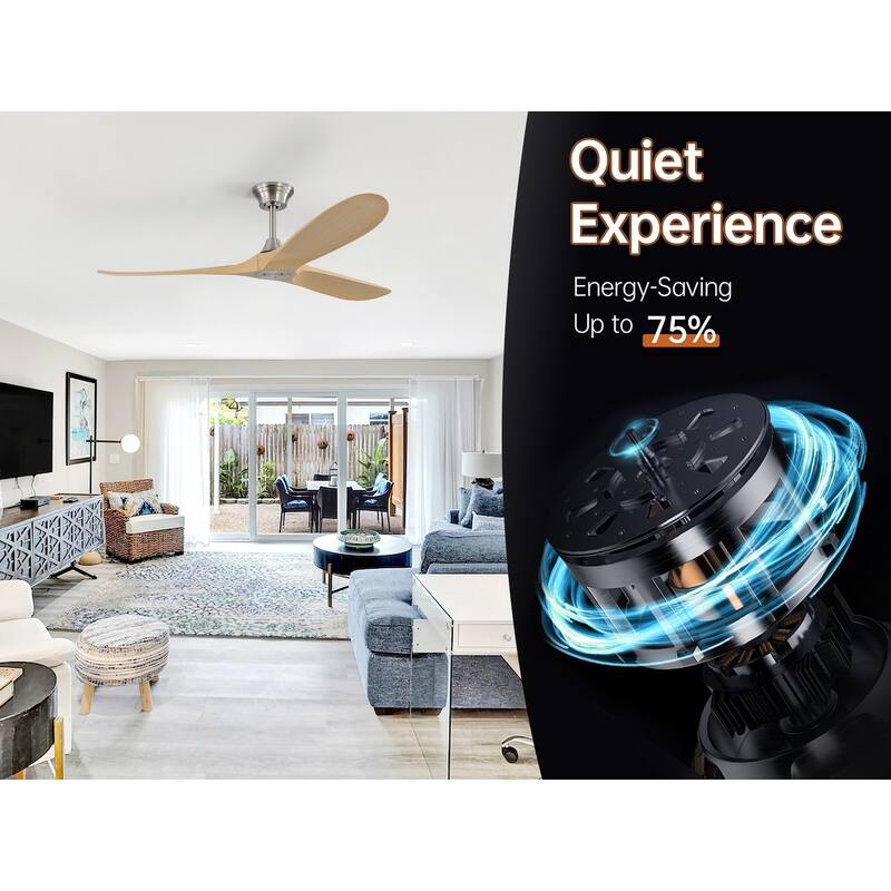 52''/60" Large Ceiling Fan without Lights, Remote Control and Reversible Motor Included, Smart Optinal