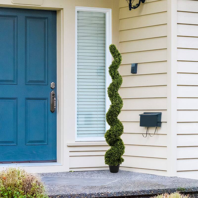 6FT Spiral Topiary Trees Artificial Outdoor Faux Boxwood Plants Large Twisted Green Potted Trees, 2pcs/set - Green