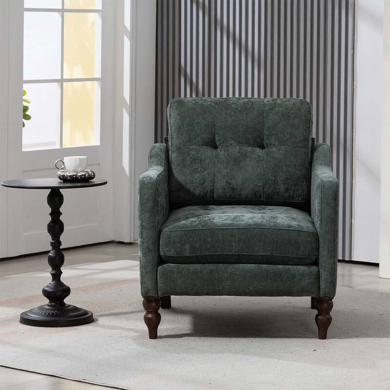 Accent Chair with USB Charging,Ergonomic Backrest,and Retro Wooden Legs