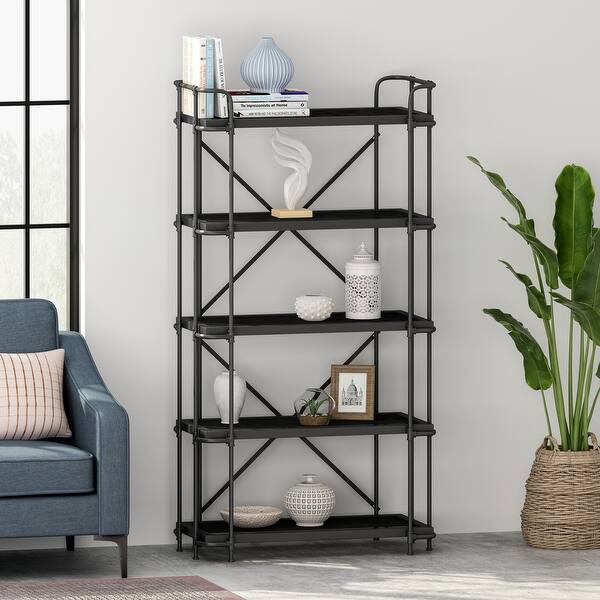 Blackfoot Industrial 5-Shelf Iron Mesh Bookcase by Christopher Knight ...