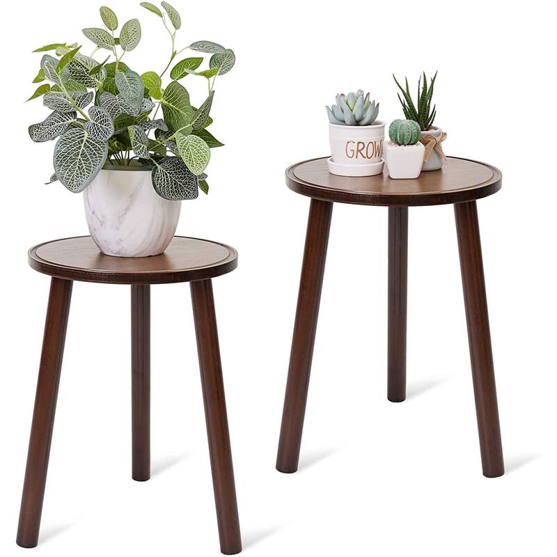 Wood Plant Stand Round Small Side Table Holder (set of 2)