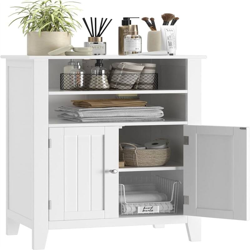 Cabinet with 2 Doors and Adjustbale Shelf - 11.8"D x 19.7"W x 36.4"H - White - 11.8"D x 19.7"W x 36.4"H
