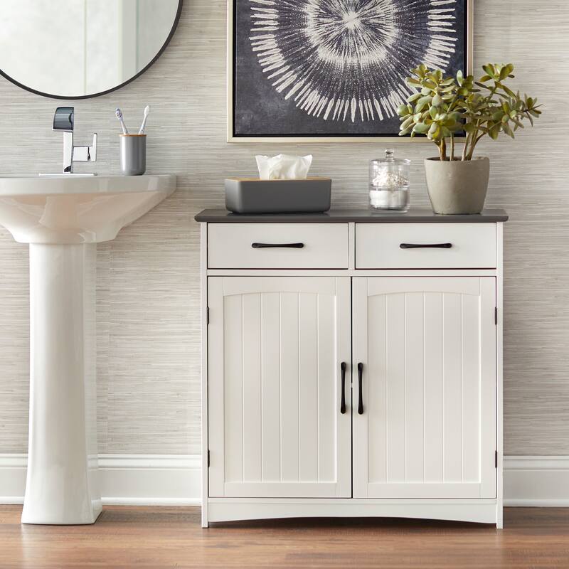 Simple Living Dalton Double Door Floor Cabinet - White/Charcoal Grey