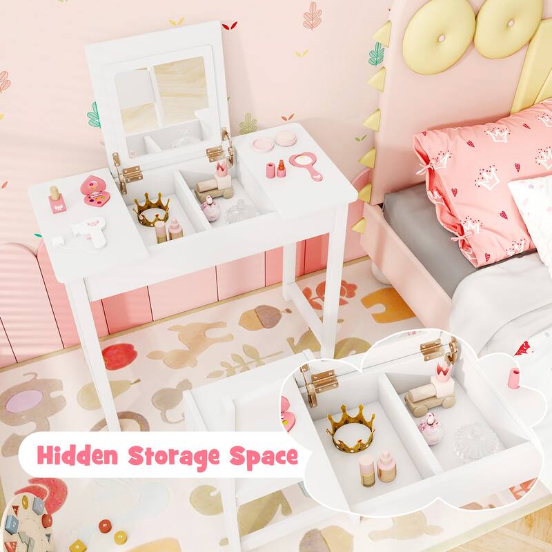 Gymax Kids Vanity Table & Chair Set 2-in-1 Princess Makeup Dressing