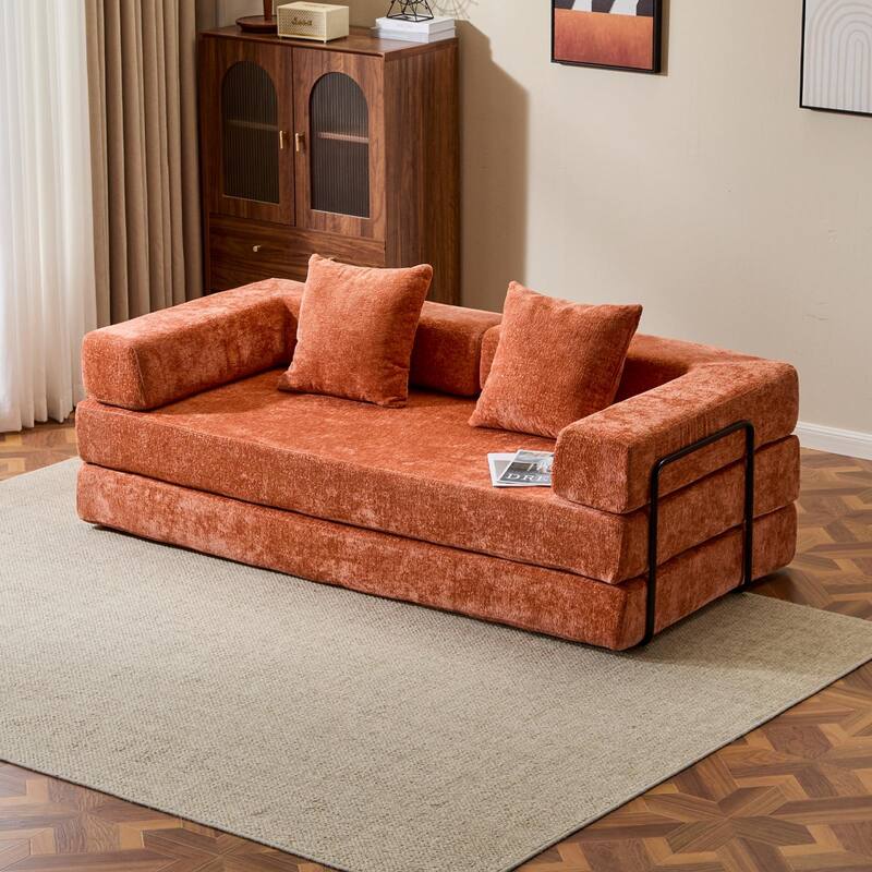 Floor Couch,Compression Sofa,Convertible Floor Sofa Bed-with Pillow Back Support Armrest,Comfy Futon Couch Lounge Sleeper Bed